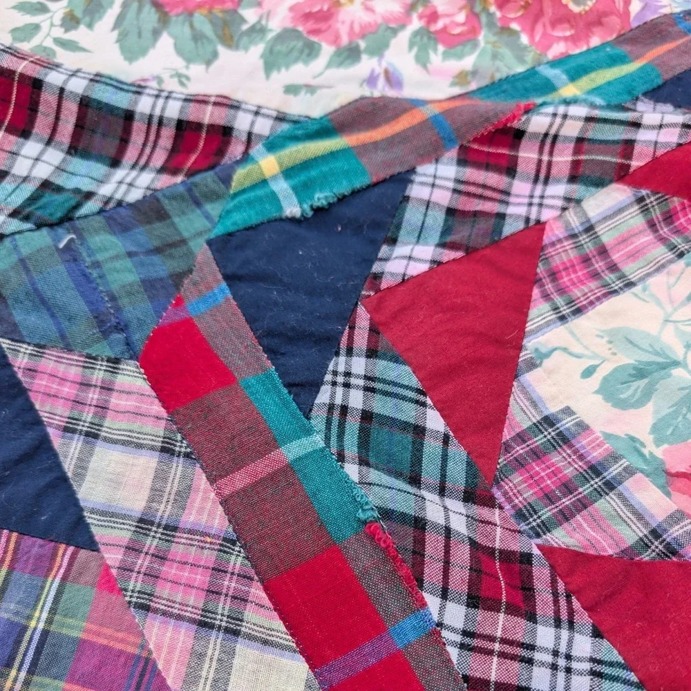 Vtg‎ Floral Plaid Patchwork Twin Coverlet Table Cloth Cover 56x96